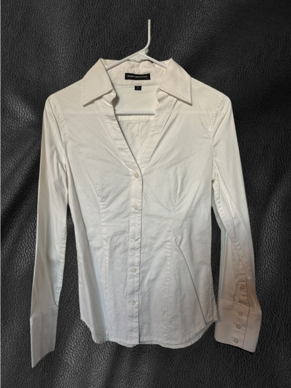 Express White Fitted Button-Down Shirt